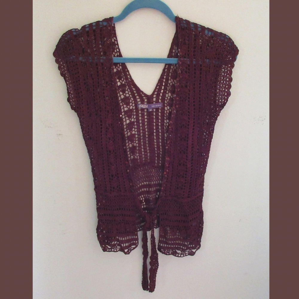 Hale Bob knitted vest wrap with sequins; size M